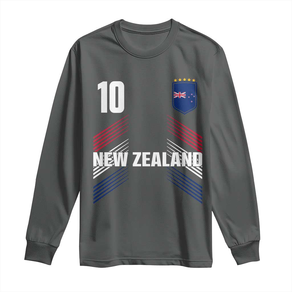 New Zealand Soccer Sports Graphic Number 10 Jersey Style Long Sleeve Shirt Proud Kiwis Football Fans Game Day Pride TS02 Dark Heather Print Your Wear