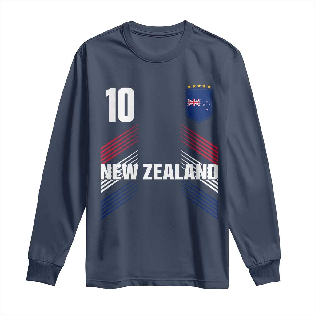 New Zealand Soccer Sports Graphic Number 10 Jersey Style Long Sleeve Shirt Proud Kiwis Football Fans Game Day Pride TS02 Navy Print Your Wear