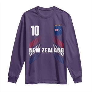 New Zealand Soccer Sports Graphic Number 10 Jersey Style Long Sleeve Shirt Proud Kiwis Football Fans Game Day Pride TS02 Purple Print Your Wear