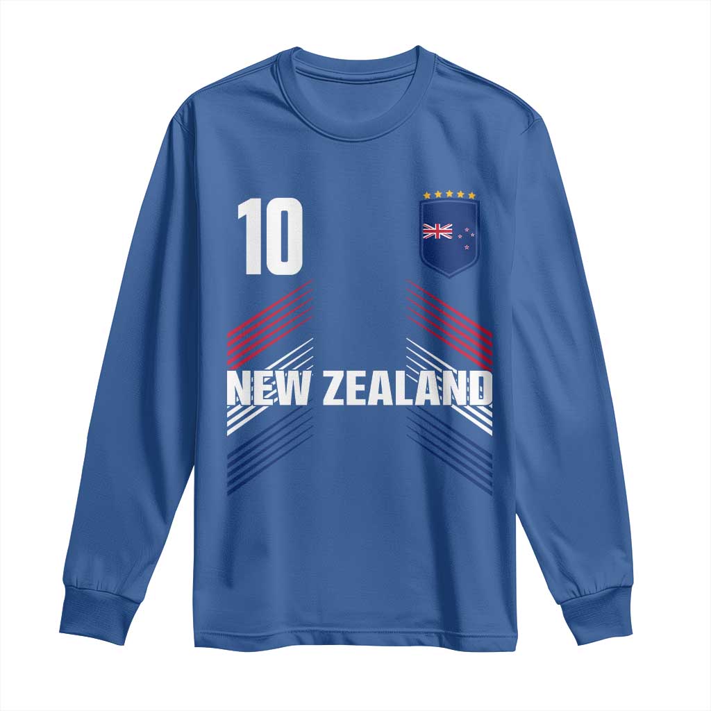 New Zealand Soccer Sports Graphic Number 10 Jersey Style Long Sleeve Shirt Proud Kiwis Football Fans Game Day Pride TS02 Royal Blue Print Your Wear
