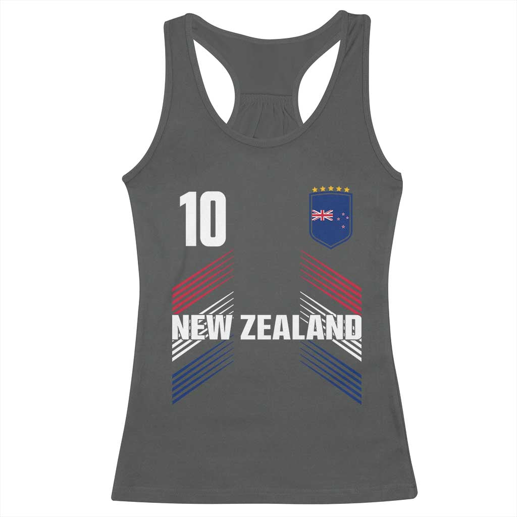 New Zealand Soccer Sports Graphic Number 10 Jersey Style Racerback Tank Top Proud Kiwis Football Fans Game Day Pride TS02 Dark Heather Print Your Wear