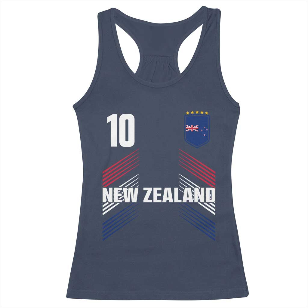 New Zealand Soccer Sports Graphic Number 10 Jersey Style Racerback Tank Top Proud Kiwis Football Fans Game Day Pride TS02 Navy Print Your Wear