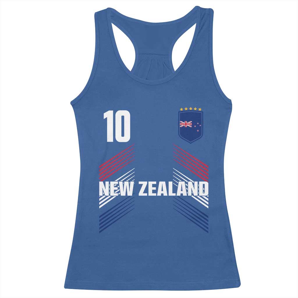 New Zealand Soccer Sports Graphic Number 10 Jersey Style Racerback Tank Top Proud Kiwis Football Fans Game Day Pride TS02 Royal Blue Print Your Wear