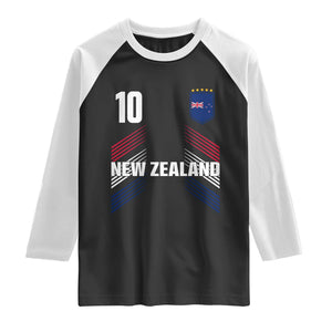 New Zealand Soccer Sports Graphic Number 10 Jersey Style Raglan Shirt Proud Kiwis Football Fans Game Day Pride TS02 Black White Print Your Wear