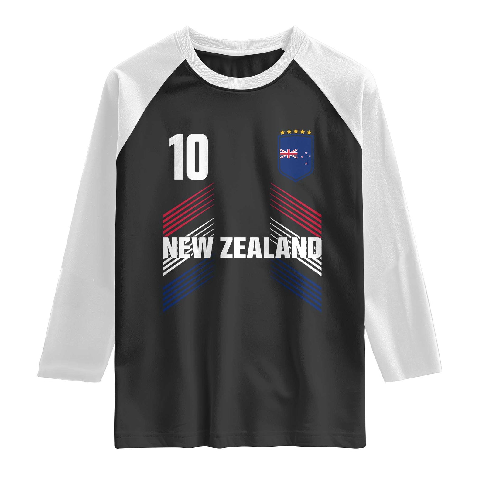 New Zealand Soccer Sports Graphic Number 10 Jersey Style Raglan Shirt Proud Kiwis Football Fans Game Day Pride TS02 Black White Print Your Wear