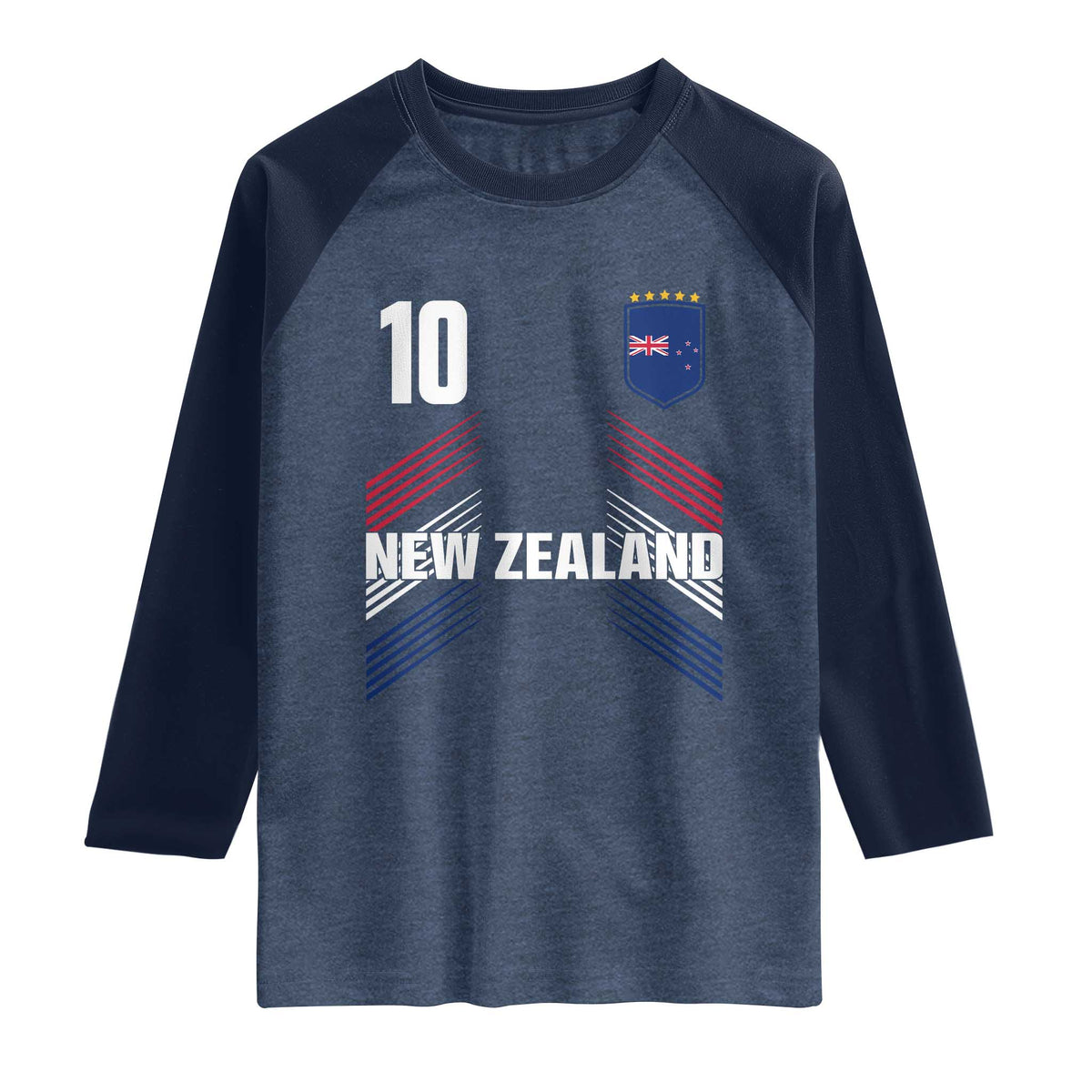 New Zealand Soccer Sports Graphic Number 10 Jersey Style Raglan Shirt Proud Kiwis Football Fans Game Day Pride TS02 Heather Denim Navy Print Your Wear