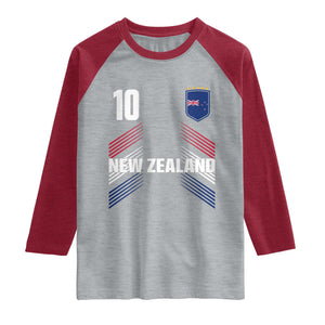 New Zealand Soccer Sports Graphic Number 10 Jersey Style Raglan Shirt Proud Kiwis Football Fans Game Day Pride TS02 Heather Gray Heather Red Print Your Wear