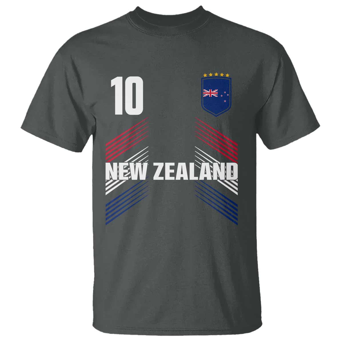 New Zealand Soccer Sports Graphic Number 10 Jersey Style T Shirt Proud Kiwis Football Fans Game Day Pride TS02 Dark Heather Print Your Wear