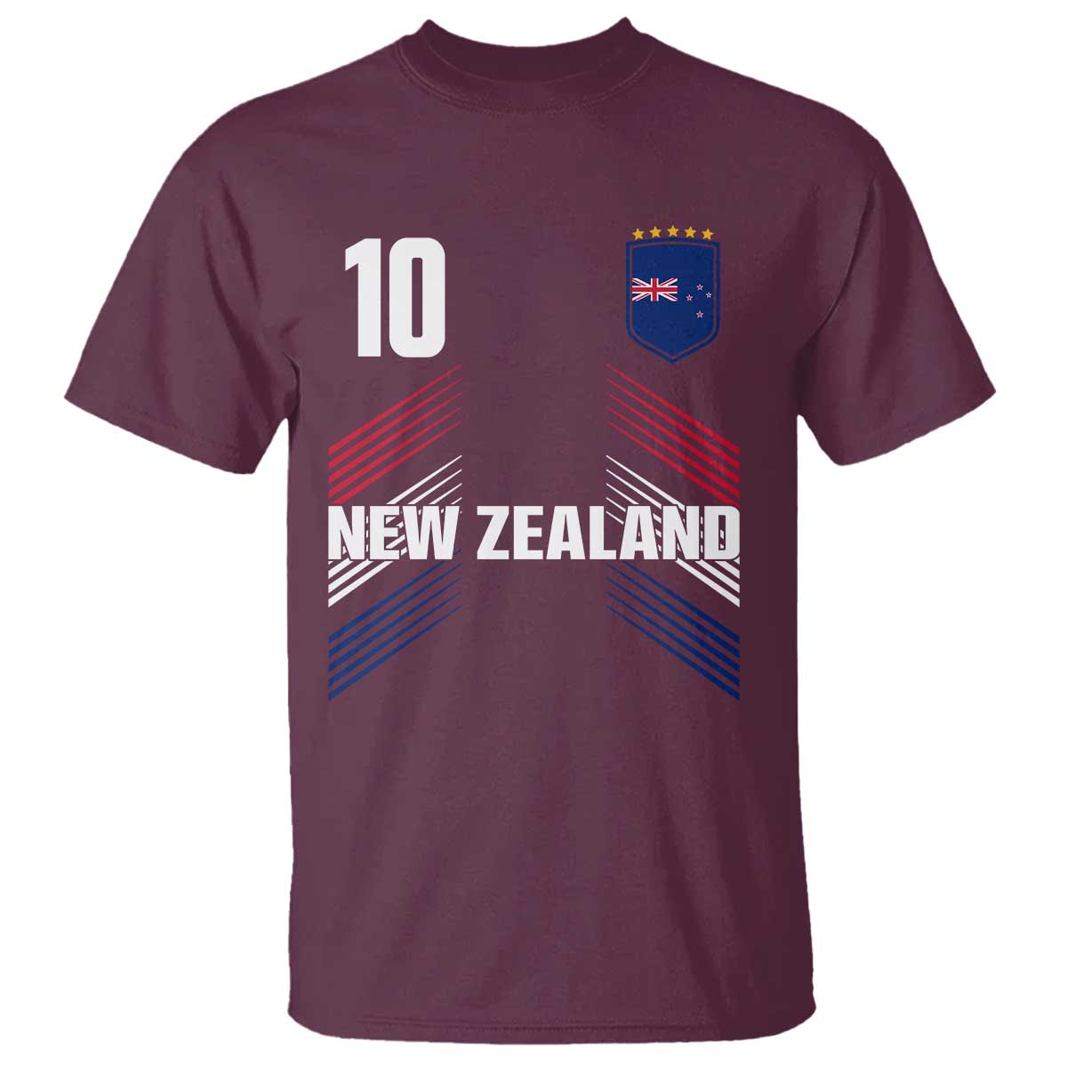 New Zealand Soccer Sports Graphic Number 10 Jersey Style T Shirt Proud Kiwis Football Fans Game Day Pride TS02 Maroon Print Your Wear