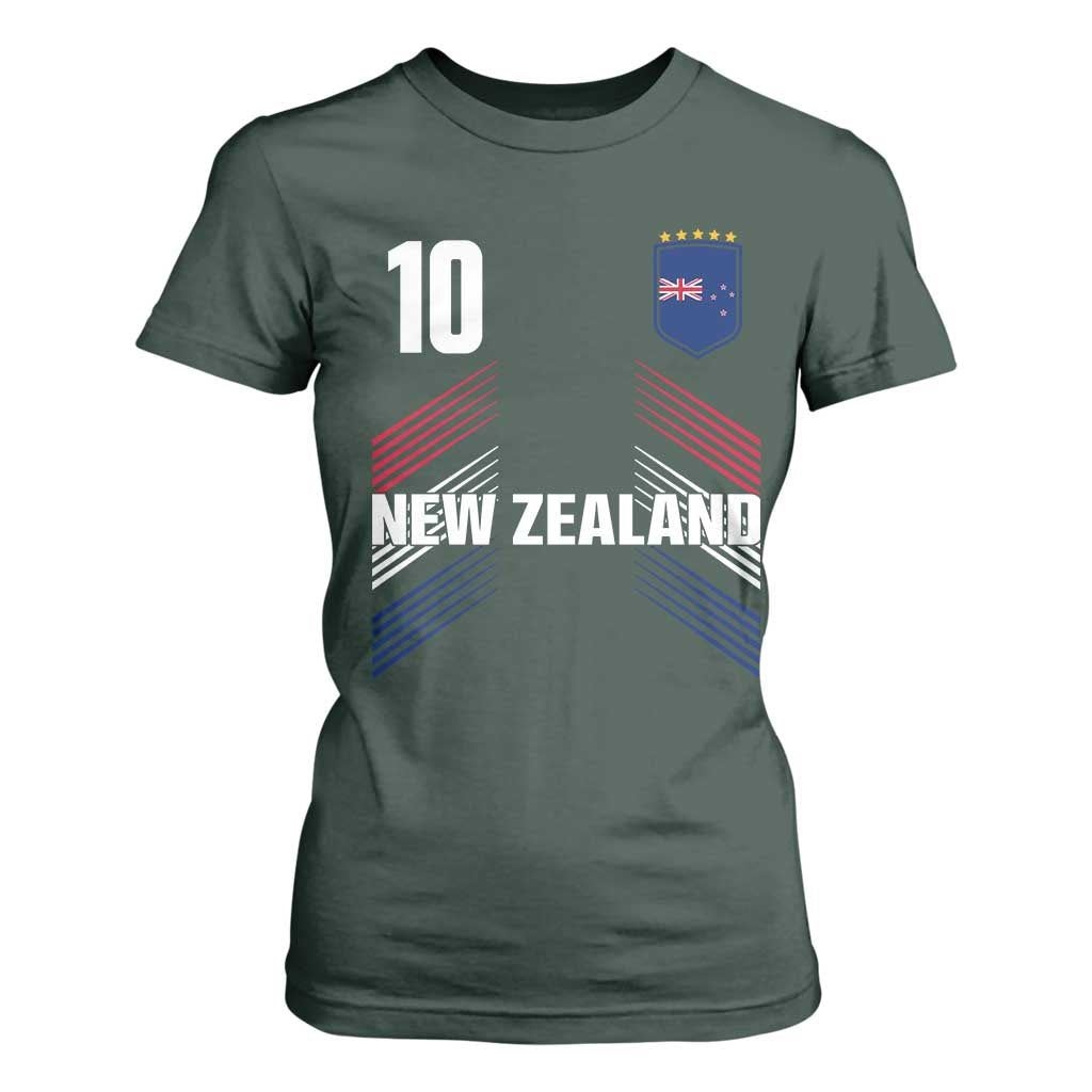 New Zealand Soccer Sports Graphic Number 10 Jersey Style T Shirt For Women Proud Kiwis Football Fans Game Day Pride TS02 Dark Forest Green Print Your Wear