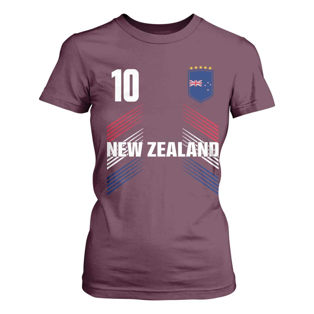 New Zealand Soccer Sports Graphic Number 10 Jersey Style T Shirt For Women Proud Kiwis Football Fans Game Day Pride TS02 Maroon Print Your Wear