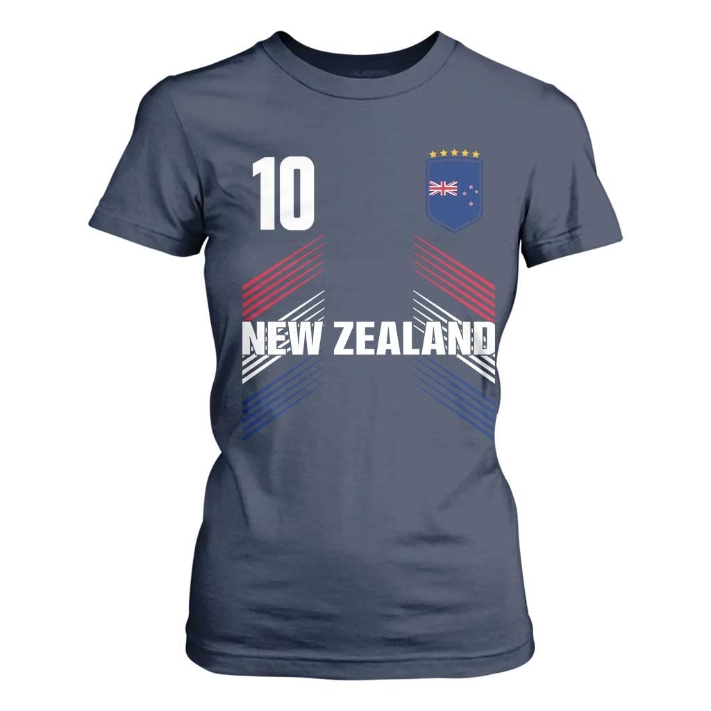 New Zealand Soccer Sports Graphic Number 10 Jersey Style T Shirt For Women Proud Kiwis Football Fans Game Day Pride TS02 Navy Print Your Wear