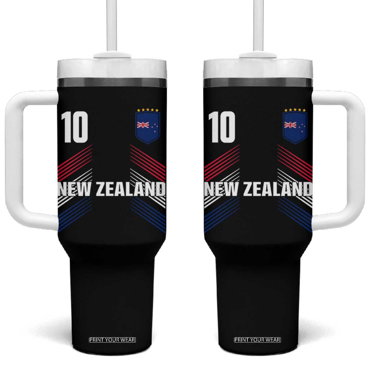 New Zealand Soccer Sports Graphic Number 10 Jersey Style Tumbler With Handle Proud Kiwis Football Fans Game Day Pride TS02 One Size: 40 oz Black Print Your Wear