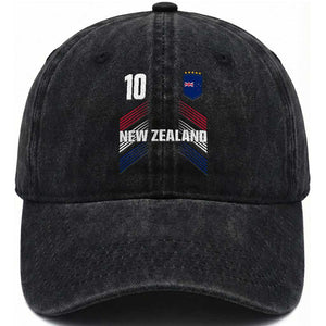New Zealand Soccer Sports Graphic Number 10 Jersey Style Washed Cotton Baseball Cap Proud Kiwis Football Fans Game Day Pride TS02 Print Your Wear