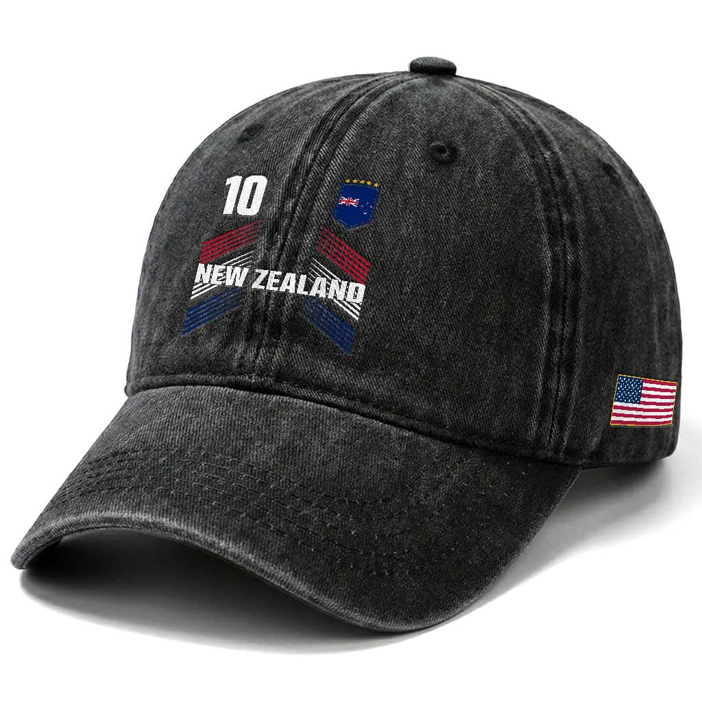 New Zealand Soccer Sports Graphic Number 10 Jersey Style Washed Cotton Baseball Cap Proud Kiwis Football Fans Game Day Pride TS02 Print Your Wear