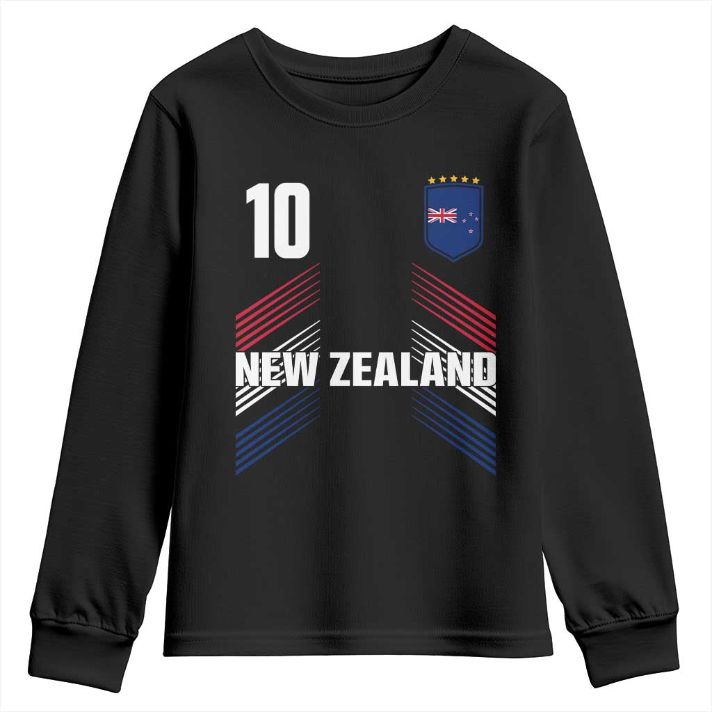 New Zealand Soccer Sports Graphic Number 10 Jersey Style Youth Sweatshirt Proud Kiwis Football Fans Game Day Pride TS02 Black Print Your Wear