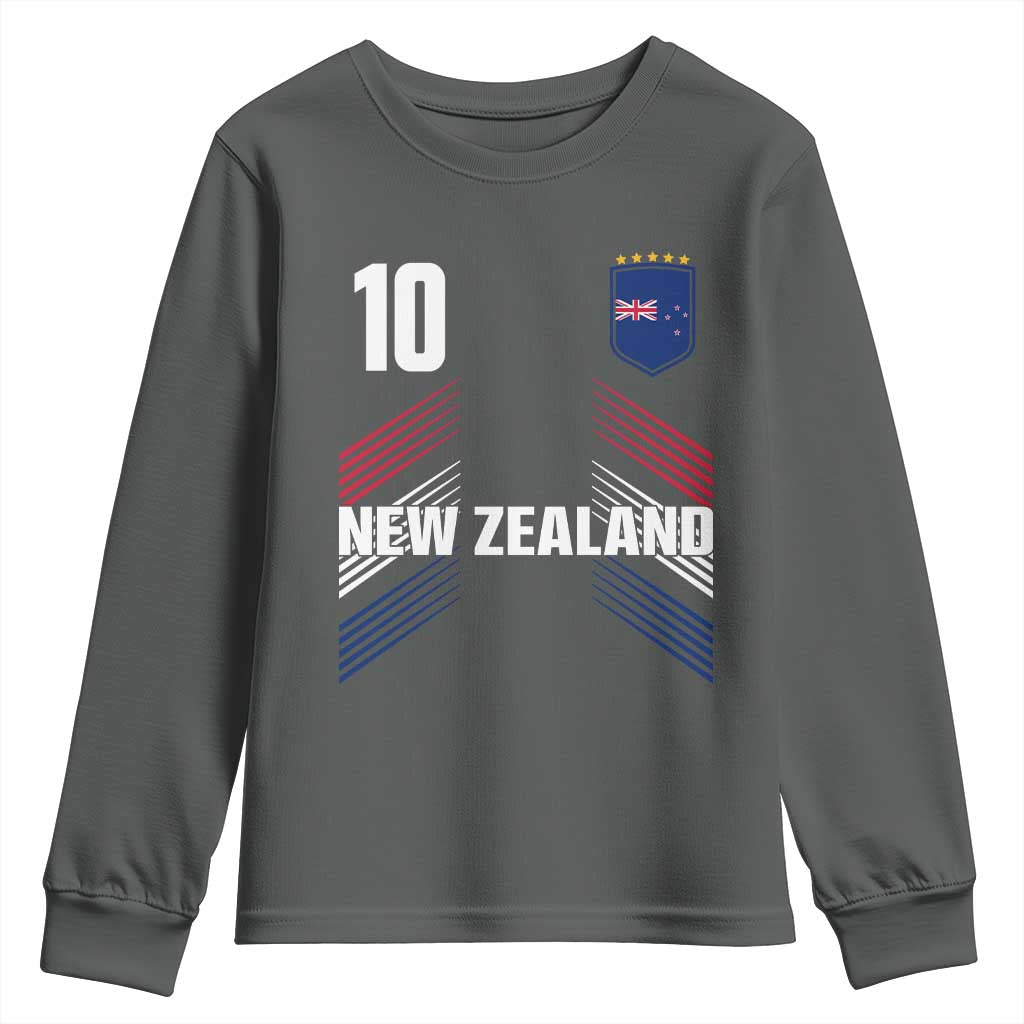 New Zealand Soccer Sports Graphic Number 10 Jersey Style Youth Sweatshirt Proud Kiwis Football Fans Game Day Pride TS02 Dark Heather Print Your Wear