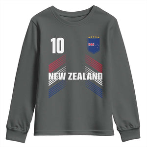 New Zealand Soccer Sports Graphic Number 10 Jersey Style Youth Sweatshirt Proud Kiwis Football Fans Game Day Pride TS02 Dark Heather Print Your Wear