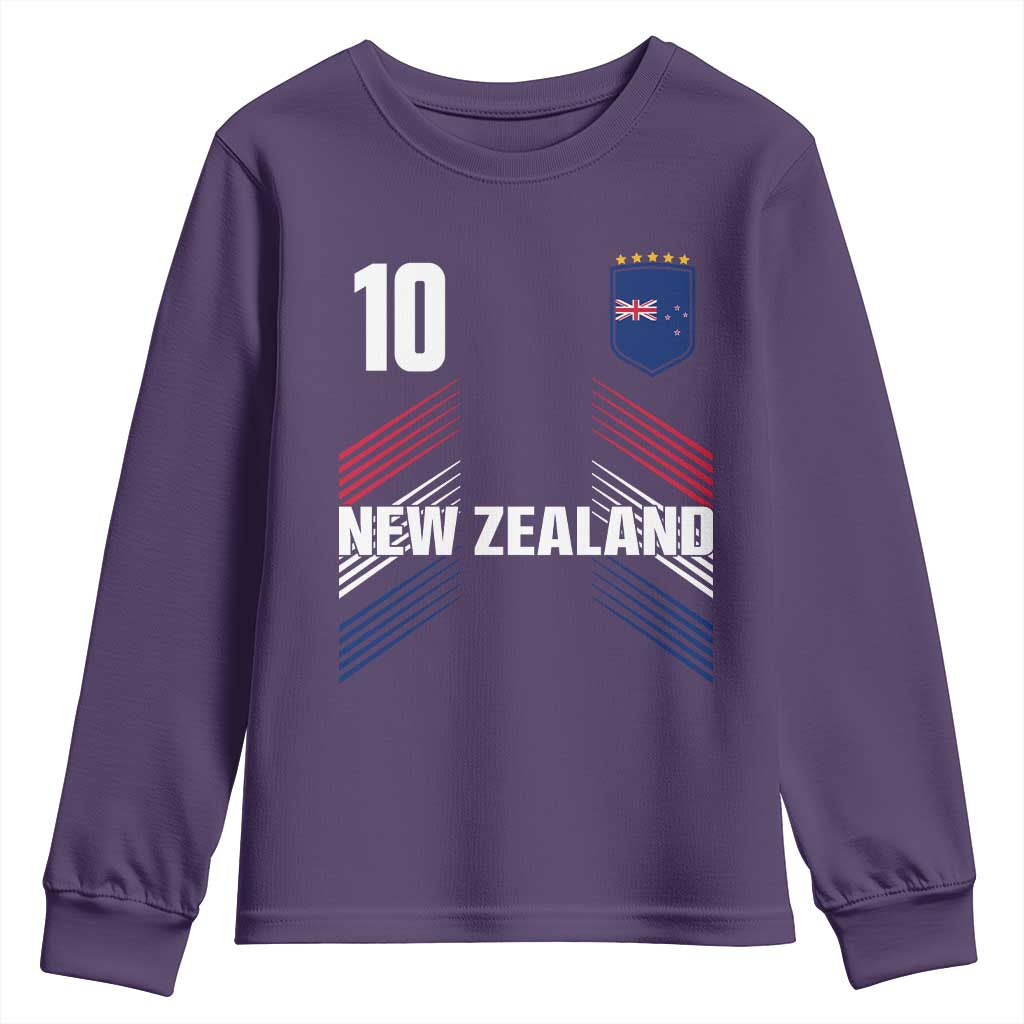 New Zealand Soccer Sports Graphic Number 10 Jersey Style Youth Sweatshirt Proud Kiwis Football Fans Game Day Pride TS02 Purple Print Your Wear