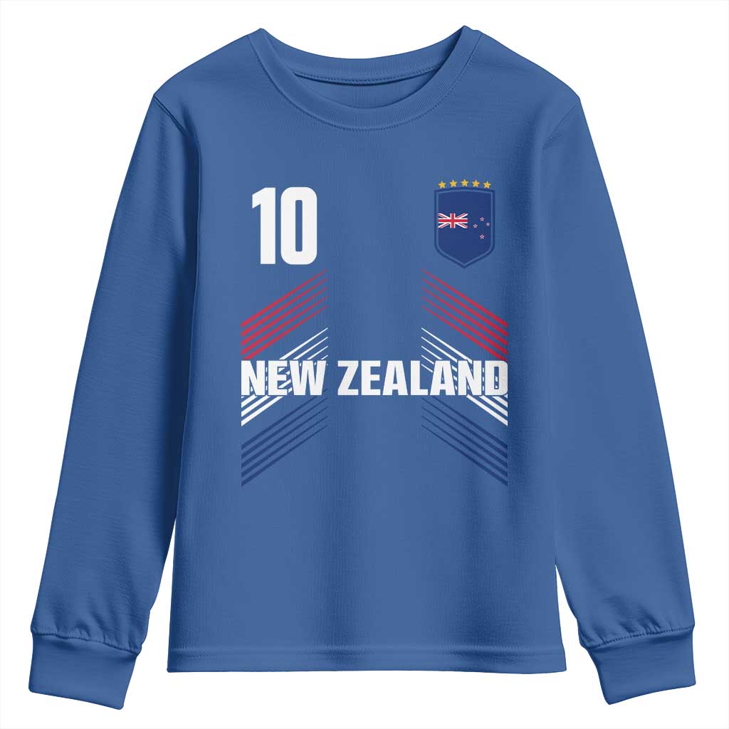 New Zealand Soccer Sports Graphic Number 10 Jersey Style Youth Sweatshirt Proud Kiwis Football Fans Game Day Pride TS02 Royal Blue Print Your Wear