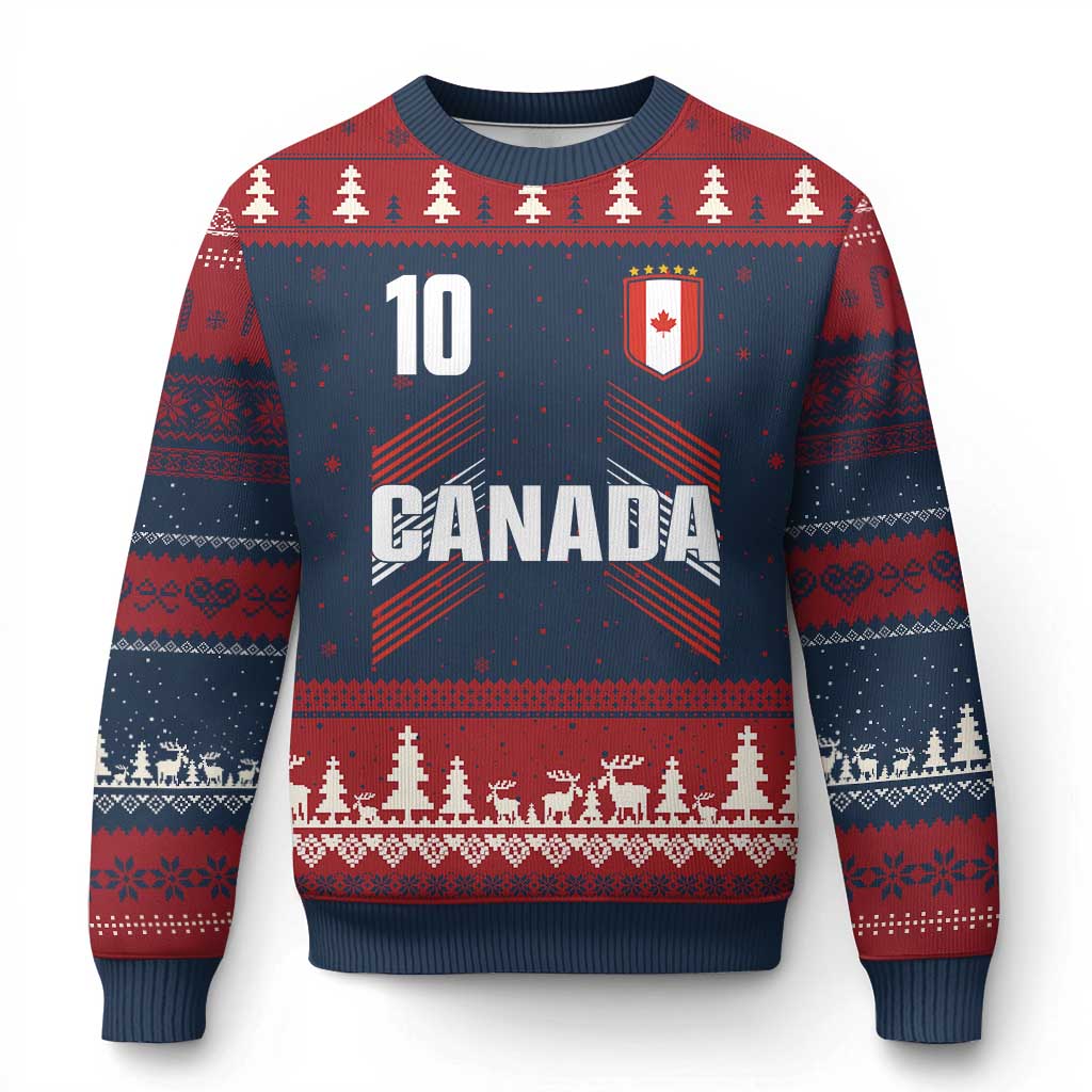 Canada Soccer Sports Graphic Number 10 Jersey Style Ugly Christmas Sweater Proud Canadian Football Fans Game Day Pride TS02 Navy Red Print Your Wear
