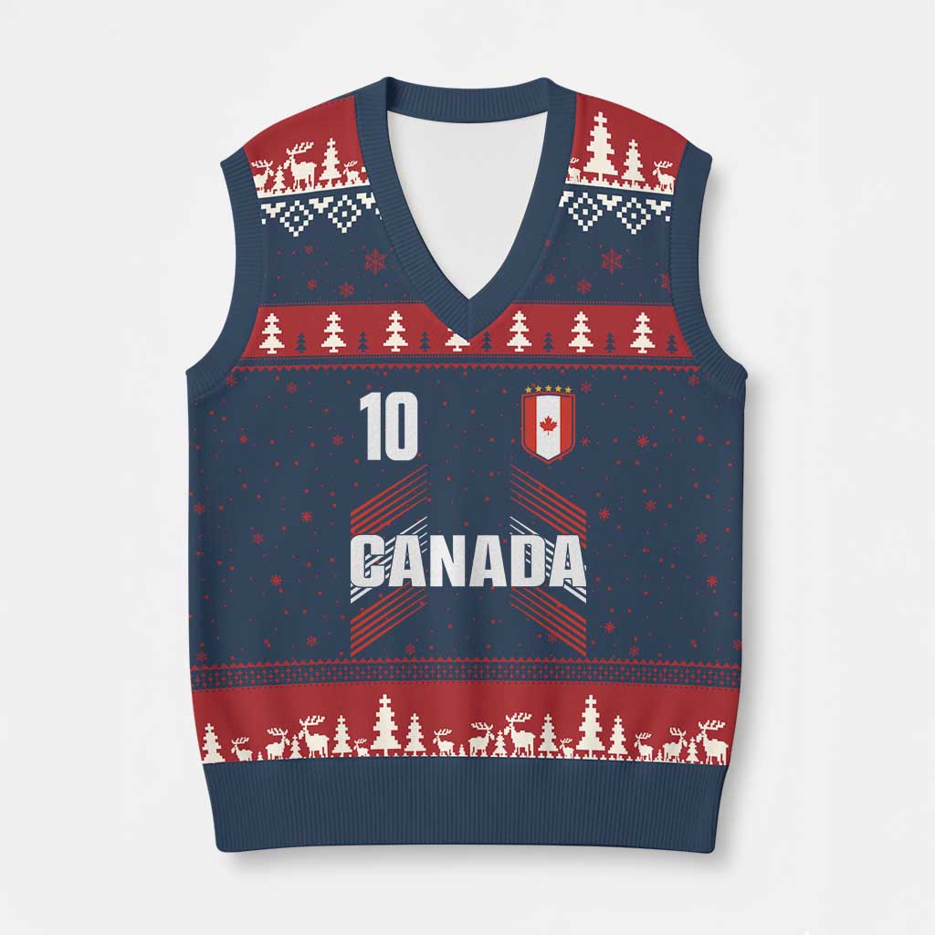 Canada Soccer Sports Graphic Number 10 Jersey Style V-Neck Knit Sweater Vest Proud Canadian Football Fans Game Day Pride TS02 Navy Red Print Your Wear