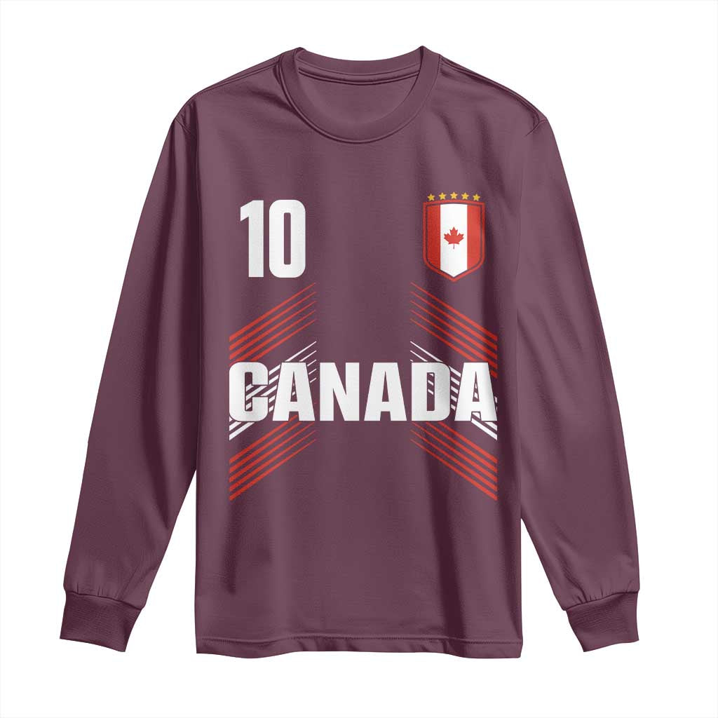 Canada Soccer Sports Graphic Number 10 Jersey Style Long Sleeve Shirt Proud Canadian Football Fans Game Day Pride TS02 Maroon Print Your Wear