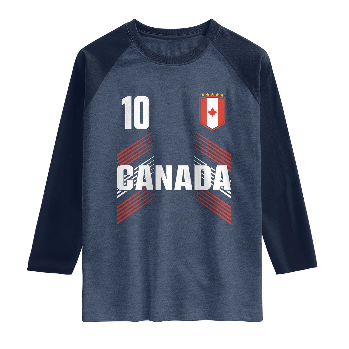 Canada Soccer Sports Graphic Number 10 Jersey Style Raglan Shirt Proud Canadian Football Fans Game Day Pride TS02 Heather Denim Navy Print Your Wear