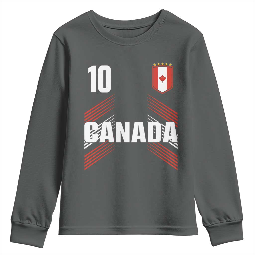 Canada Soccer Sports Graphic Number 10 Jersey Style Youth Sweatshirt Proud Canadian Football Fans Game Day Pride TS02 Dark Heather Print Your Wear