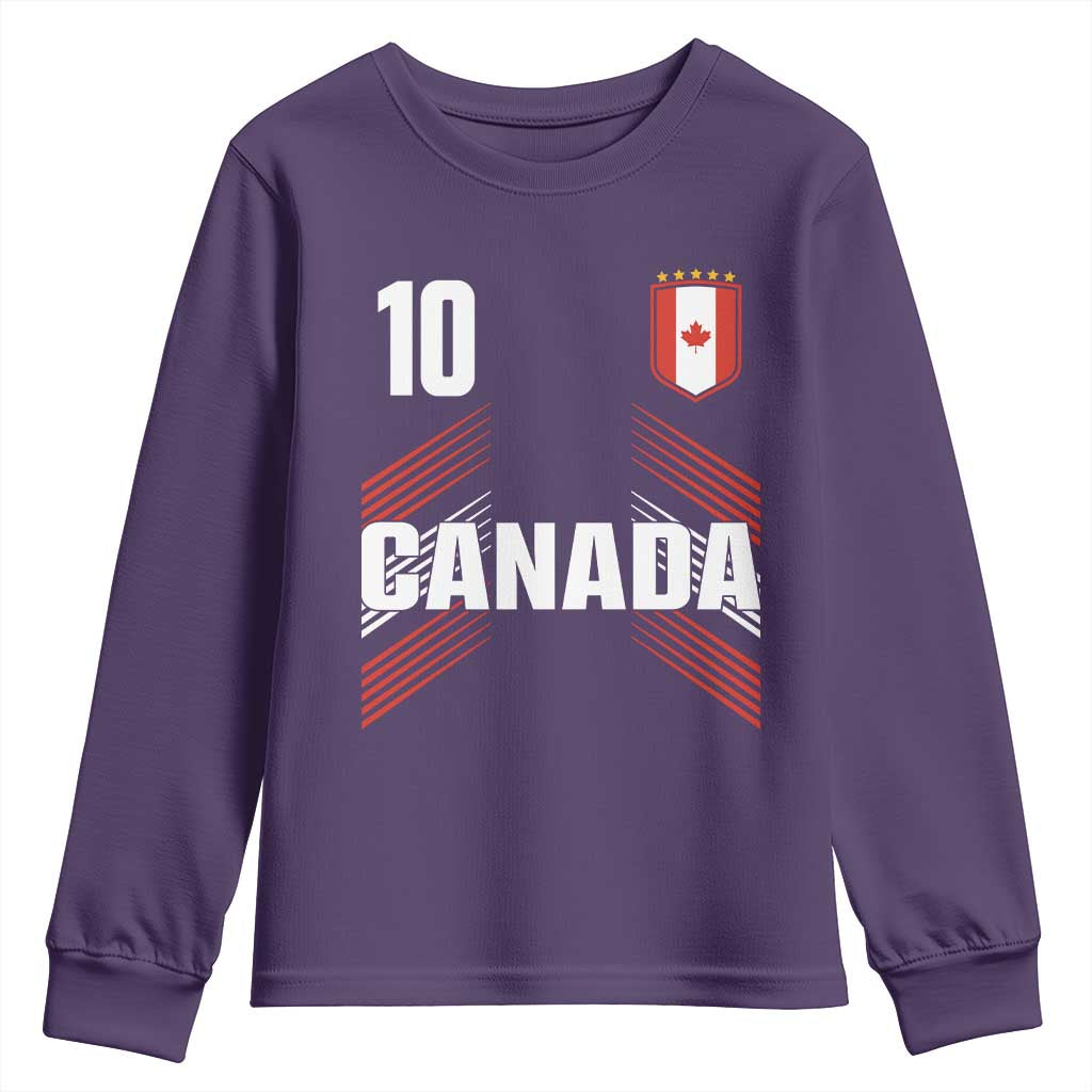 Canada Soccer Sports Graphic Number 10 Jersey Style Youth Sweatshirt Proud Canadian Football Fans Game Day Pride TS02 Purple Print Your Wear