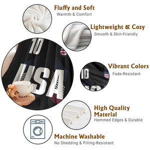 USA Soccer Sports Graphic Number 10 Jersey Style Throw Blanket Proud Fans Game Day Pride TS02 Print Your Wear