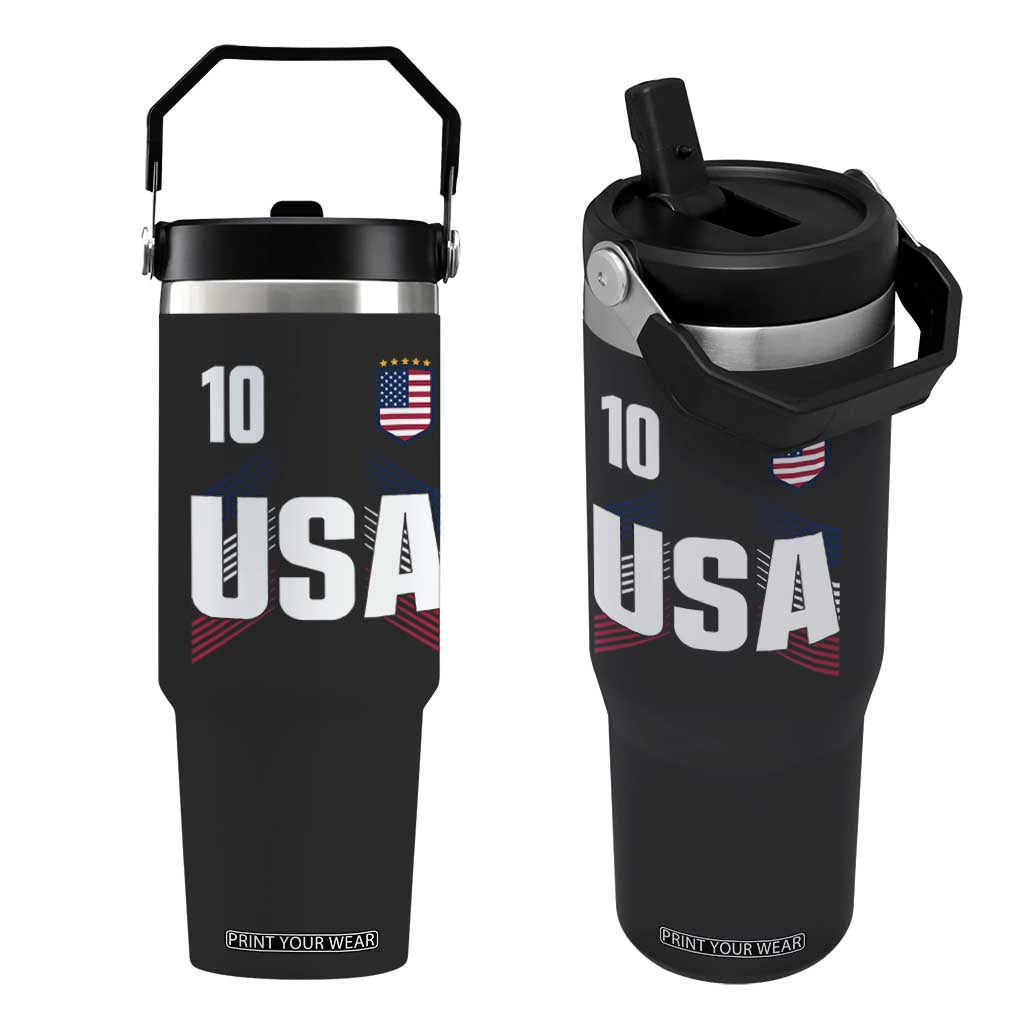 USA Soccer Sports Graphic Number 10 Jersey Style Flip Straw Tumbler Proud Fans Game Day Pride TS02 One Size: 30 oz Black Print Your Wear