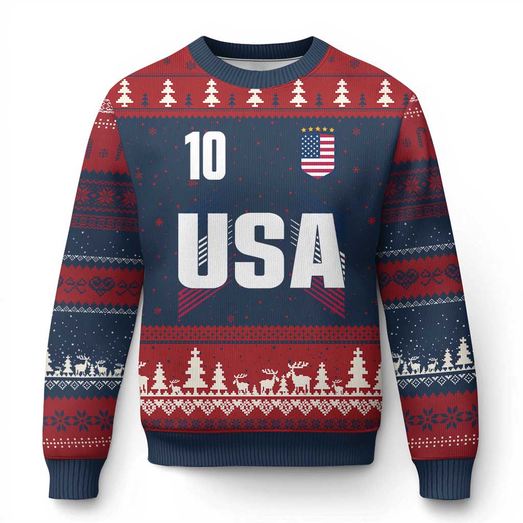 USA Soccer Sports Graphic Number 10 Jersey Style Ugly Christmas Sweater Proud Fans Game Day Pride TS02 Navy Red Print Your Wear