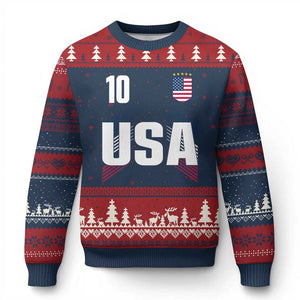 USA Soccer Sports Graphic Number 10 Jersey Style Ugly Christmas Sweater Proud Fans Game Day Pride TS02 Navy Red Print Your Wear