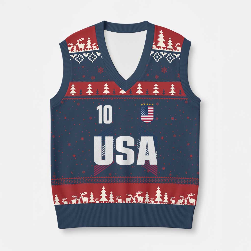 USA Soccer Sports Graphic Number 10 Jersey Style V-Neck Knit Sweater Vest Proud Fans Game Day Pride TS02 Navy Red Print Your Wear