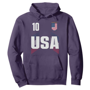 USA Soccer Sports Graphic Number 10 Jersey Style Hoodie Proud Fans Game Day Pride TS02 Purple Print Your Wear