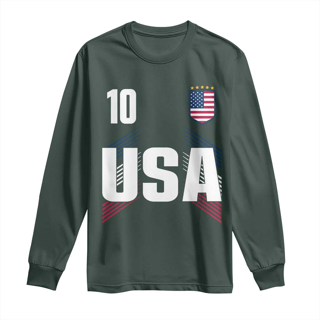 USA Soccer Sports Graphic Number 10 Jersey Style Long Sleeve Shirt Proud Fans Game Day Pride TS02 Dark Forest Green Print Your Wear