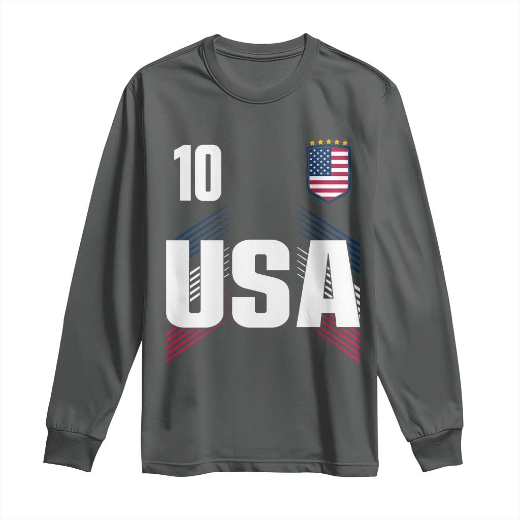 USA Soccer Sports Graphic Number 10 Jersey Style Long Sleeve Shirt Proud Fans Game Day Pride TS02 Dark Heather Print Your Wear