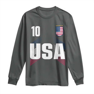 USA Soccer Sports Graphic Number 10 Jersey Style Long Sleeve Shirt Proud Fans Game Day Pride TS02 Dark Heather Print Your Wear