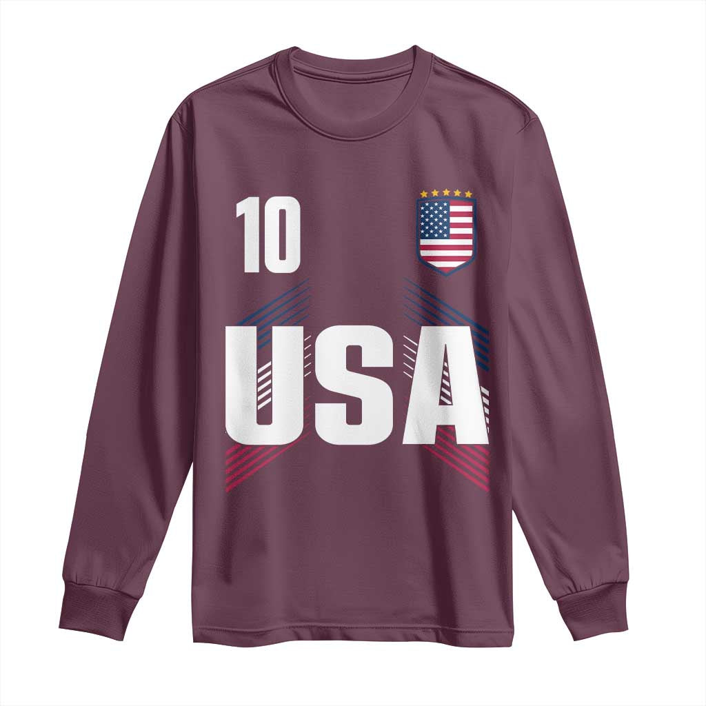 USA Soccer Sports Graphic Number 10 Jersey Style Long Sleeve Shirt Proud Fans Game Day Pride TS02 Maroon Print Your Wear