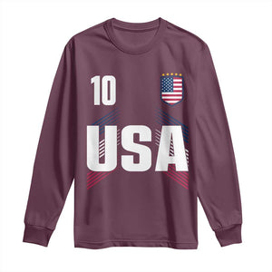 USA Soccer Sports Graphic Number 10 Jersey Style Long Sleeve Shirt Proud Fans Game Day Pride TS02 Maroon Print Your Wear
