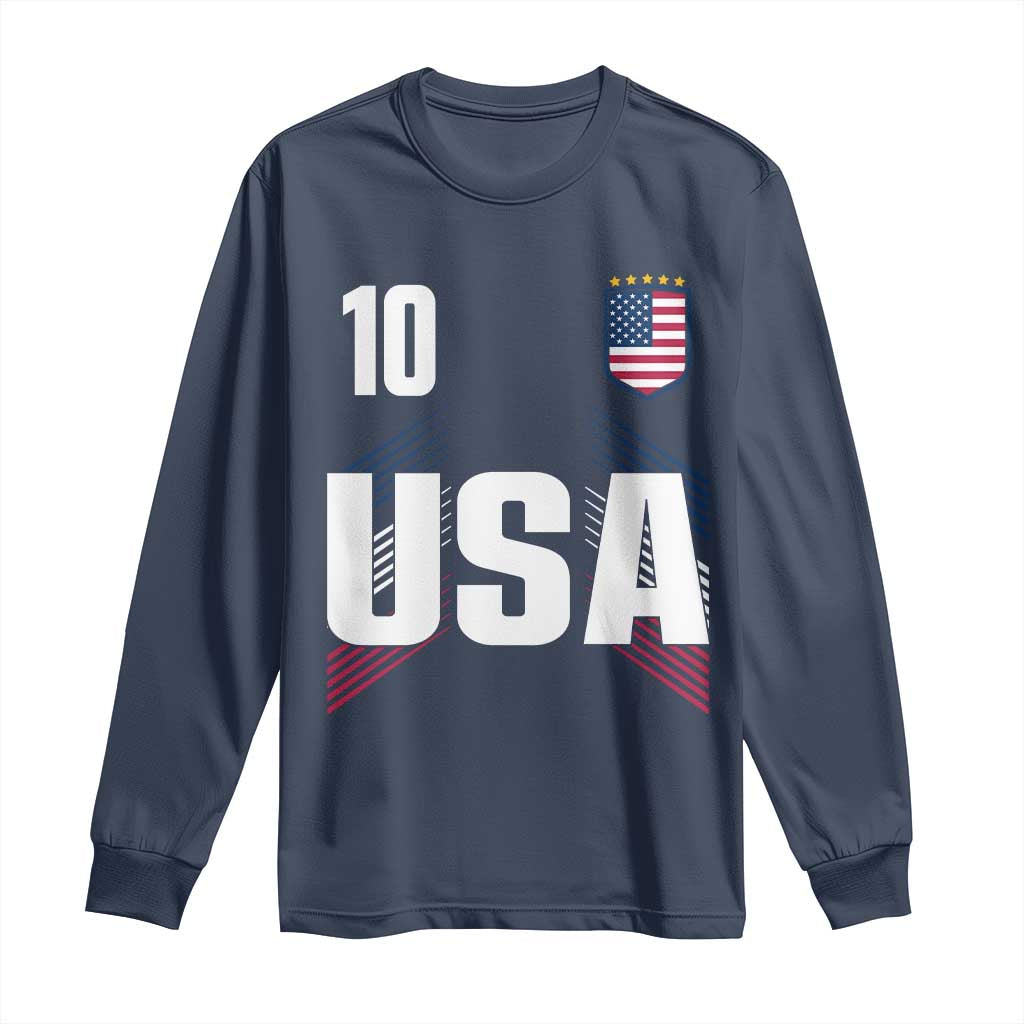 USA Soccer Sports Graphic Number 10 Jersey Style Long Sleeve Shirt Proud Fans Game Day Pride TS02 Navy Print Your Wear