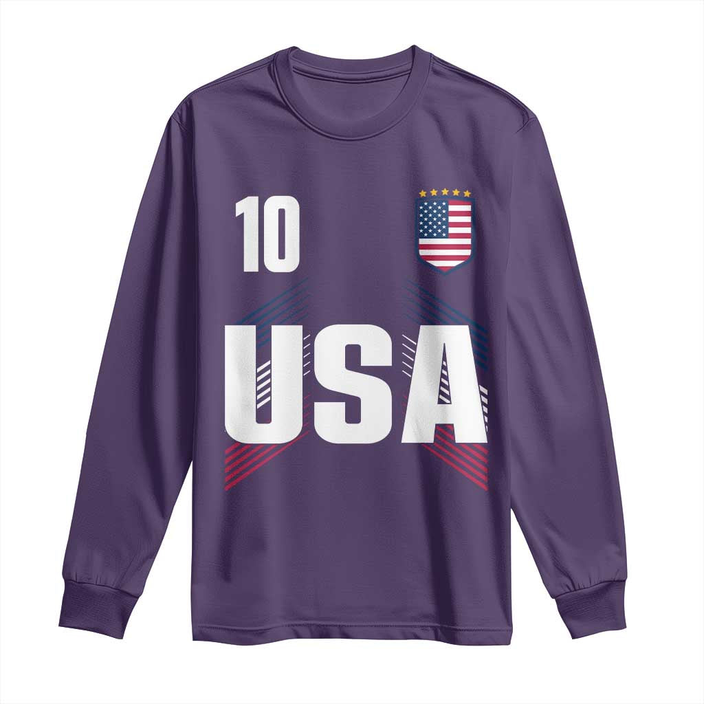 USA Soccer Sports Graphic Number 10 Jersey Style Long Sleeve Shirt Proud Fans Game Day Pride TS02 Purple Print Your Wear