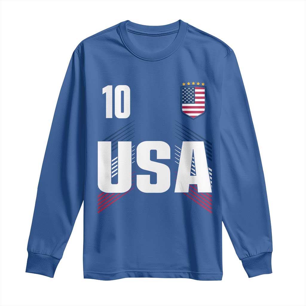 USA Soccer Sports Graphic Number 10 Jersey Style Long Sleeve Shirt Proud Fans Game Day Pride TS02 Royal Blue Print Your Wear