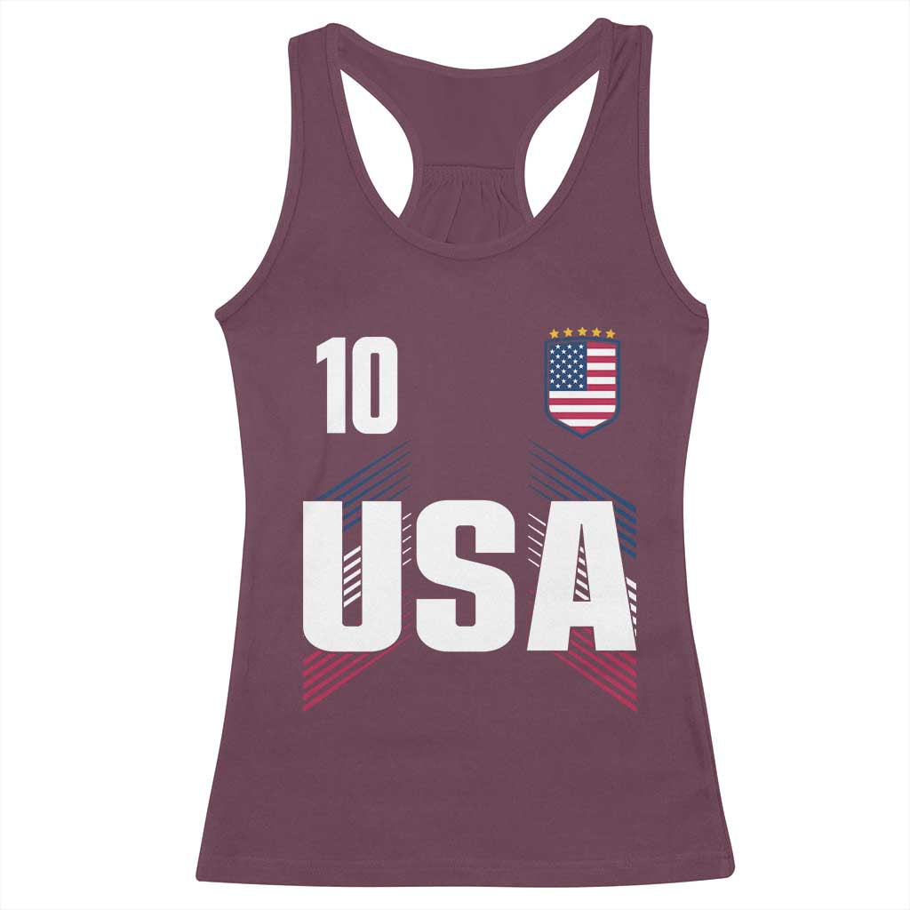 USA Soccer Sports Graphic Number 10 Jersey Style Racerback Tank Top Proud Fans Game Day Pride TS02 Maroon Print Your Wear