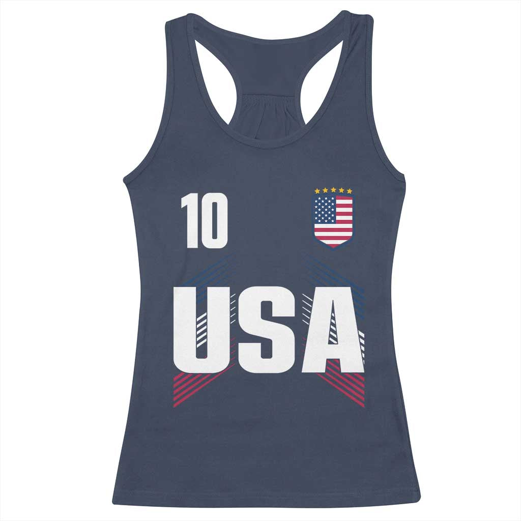 USA Soccer Sports Graphic Number 10 Jersey Style Racerback Tank Top Proud Fans Game Day Pride TS02 Navy Print Your Wear