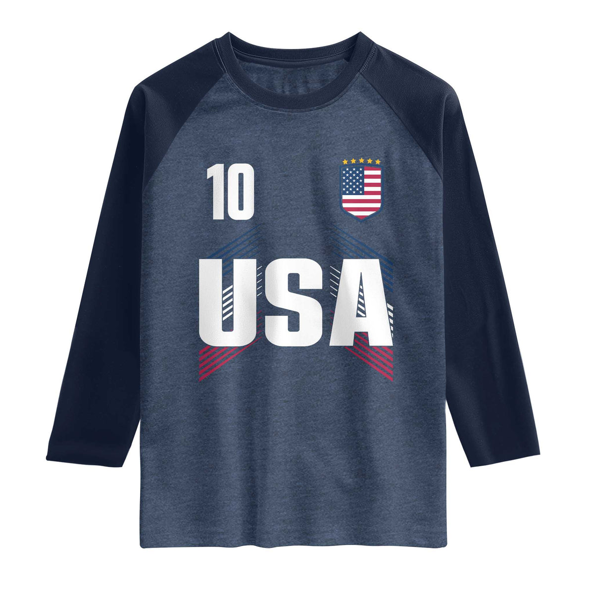USA Soccer Sports Graphic Number 10 Jersey Style Raglan Shirt Proud Fans Game Day Pride TS02 Heather Denim Navy Print Your Wear