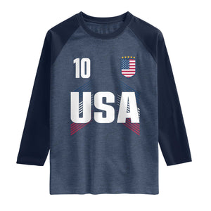 USA Soccer Sports Graphic Number 10 Jersey Style Raglan Shirt Proud Fans Game Day Pride TS02 Heather Denim Navy Print Your Wear