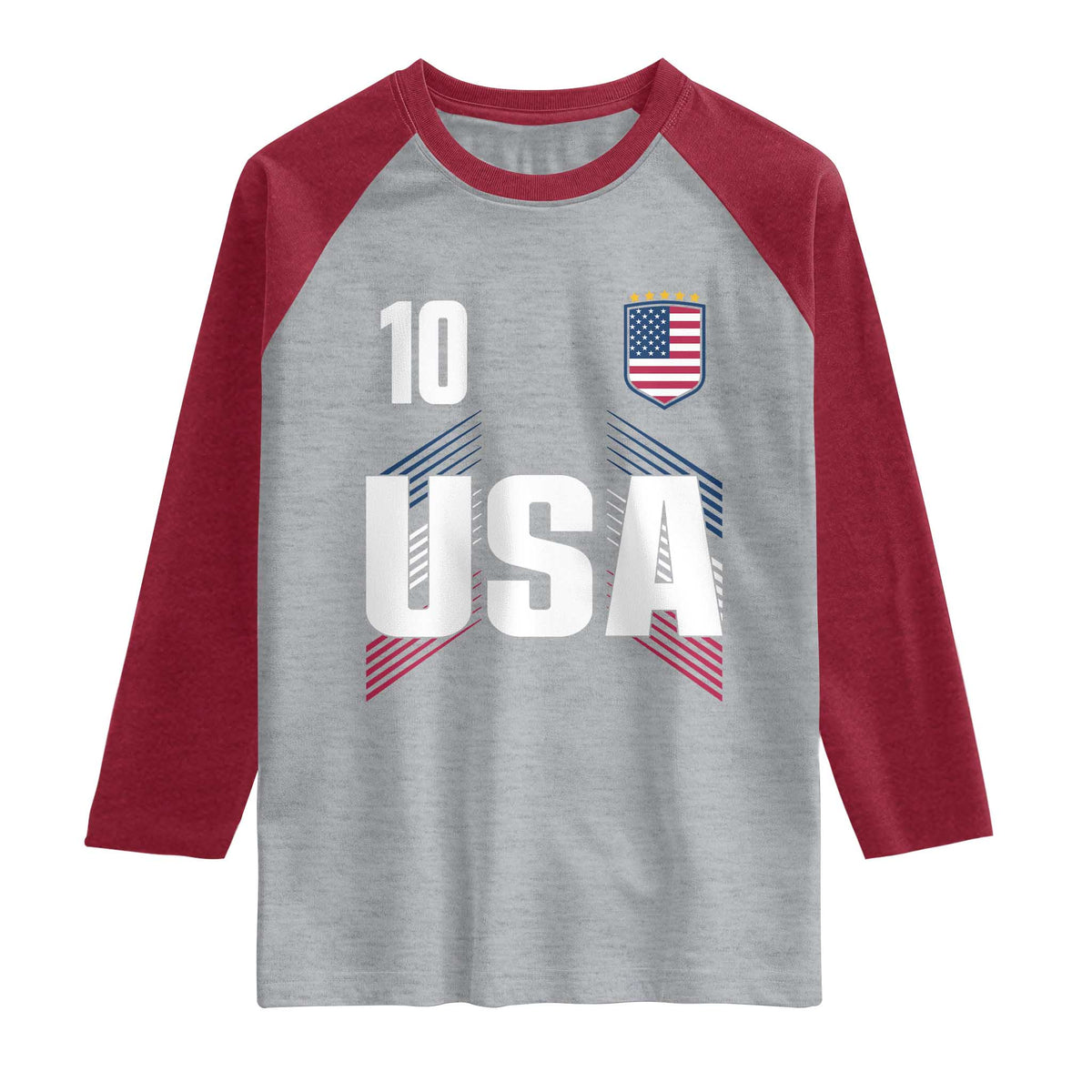 USA Soccer Sports Graphic Number 10 Jersey Style Raglan Shirt Proud Fans Game Day Pride TS02 Heather Gray Heather Red Print Your Wear