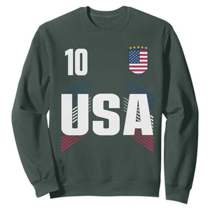 USA Soccer Sports Graphic Number 10 Jersey Style Sweatshirt Proud Fans Game Day Pride TS02 Dark Forest Green Print Your Wear